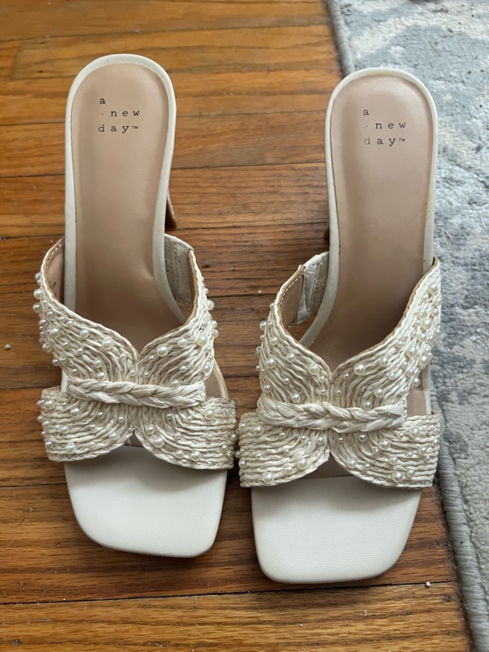 a new day Ivory Pearl-Embellished Braided Slide Mules